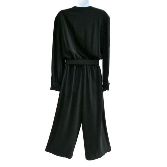 Liz Claiborne Vintage Beaded Black Jumpsuit Elegant Bead Belt Wide Leg Zip XL - Picture 2 of 10